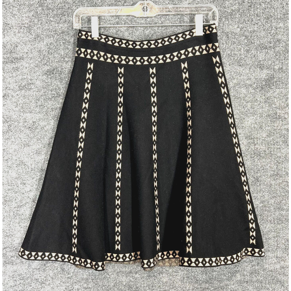 Vila Milano Knit Skirt Womens Medium no tag Black Gold Geometric A Line Glam